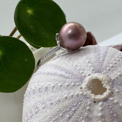 Sterling Silver Lotus Flower Ring with Purple Pearl - Image 3