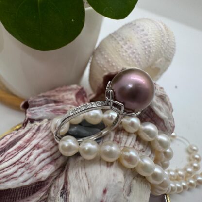 Sterling Silver Lotus Flower Ring with Purple Pearl - Image 2