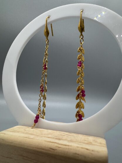 Gold Leaves and Berries Dangle Earrings in 18k PVD Plated Stainless Steel - Image 3