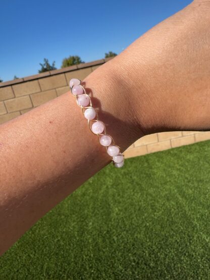 Beaded Pale Magenta Kunzite Handmade Bracelet 15-20cm Length - Image 2