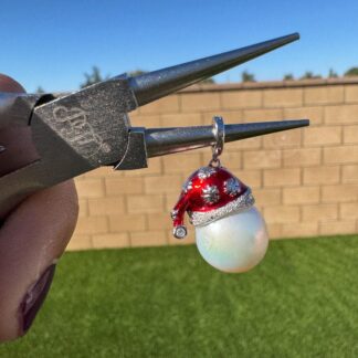 Red S925 2cm Sterling Silver Santa Hat Pendant with a  12.5 mm White Edison Pearl