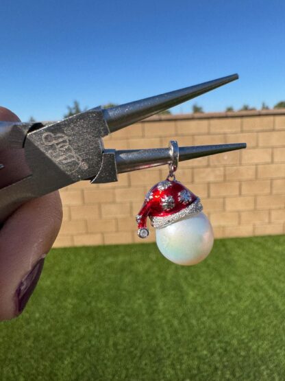 Red S925 2cm Sterling Silver Santa Hat Pendant with a  12.5 mm White Edison Pearl