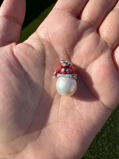 Red S925 2cm Sterling Silver Santa Hat Pendant with a  12.5 mm White Edison Pearl - Image 3