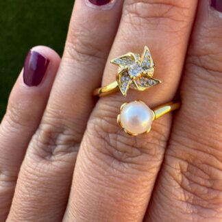 Windmill Fidget Ring with Saltwater Akoya Pearl 6-7mm in 18K Plated Gold or Silver