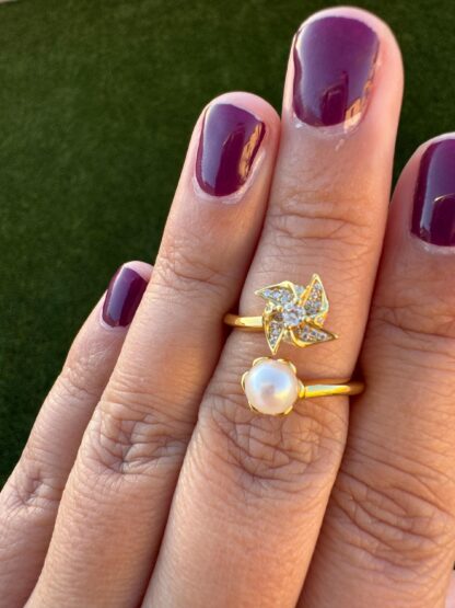 Windmill Fidget Ring with Saltwater Akoya Pearl 6-7mm in 18K Plated Gold or Silver - Image 3