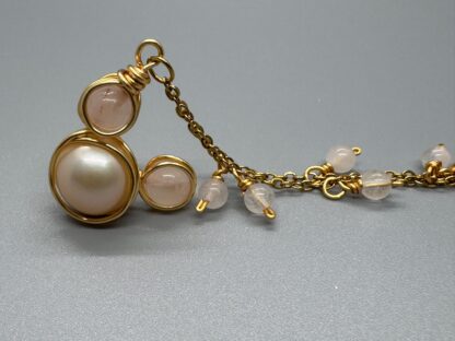 Gold Rose Quartz and Pearl Mickey Handmade Necklace (16-22inch) - Image 3
