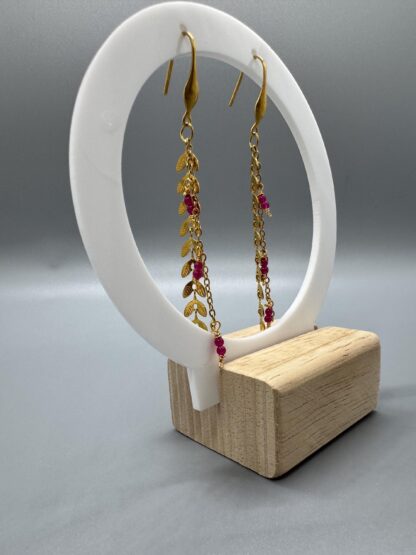 Gold Leaves and Berries Dangle Earrings in 18k PVD Plated Stainless Steel - Image 2