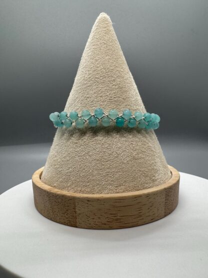 Beaded Pale Amazonite or Morganite Handmade Bracelet 15-20cm Length - Image 2