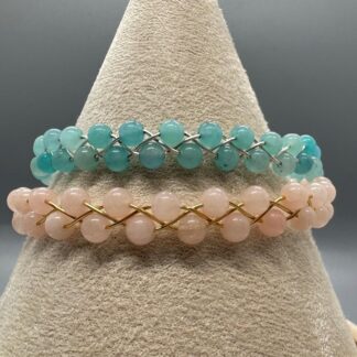 Beaded Pale Amazonite or Morganite Handmade Bracelet 15-20cm Length