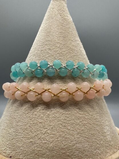 Beaded Pale Amazonite or Morganite Handmade Bracelet 15-20cm Length