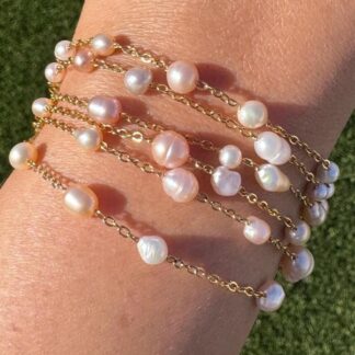 Handmade Six Layered Freshwater Pearl Bracelet in 18k PVD Plated Stainless Steel Bracelet (15cm + 5cm ext)