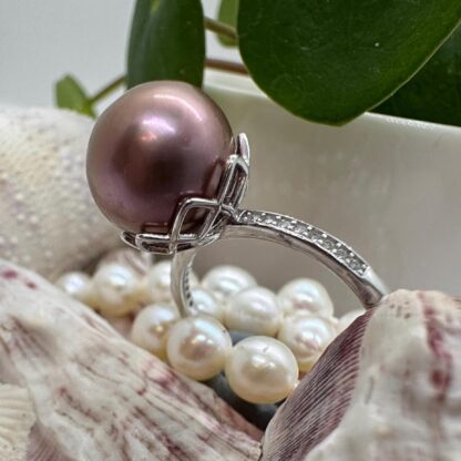 Sterling Silver Lotus Flower Ring with Purple Pearl
