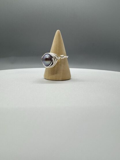 Silver Wire Wrapped Solitaire Pearl Ring US7 - Image 2