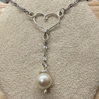 Pearl Lariat Y Necklace with heart