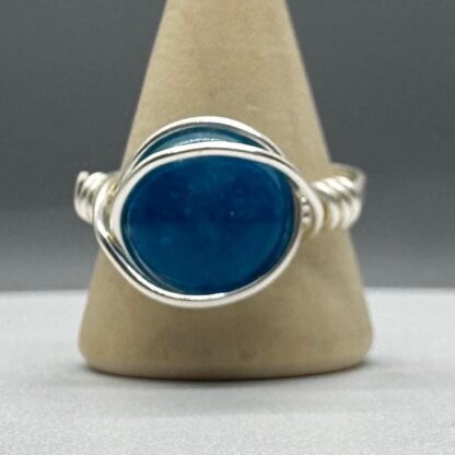 Silver Wired Wrap Blue Apatite Ring US9 - Image 2