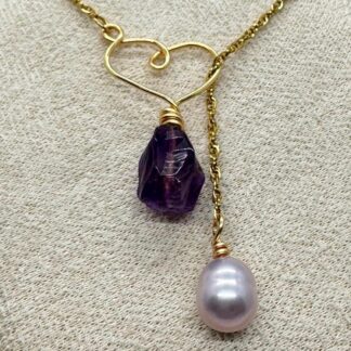 Amethyst and Lavender Pearl Lariat Necklace