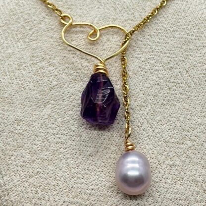 Amethyst and Lavender Pearl Lariat Necklace