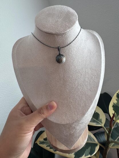Carved Tahitian Pearl Pendant on Black Necklace - Image 2