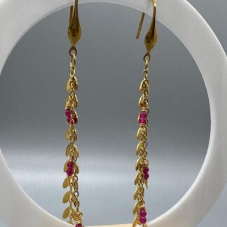 Gold Leaves and Berries Dangle Earrings in 18k PVD Plated Stainless Steel