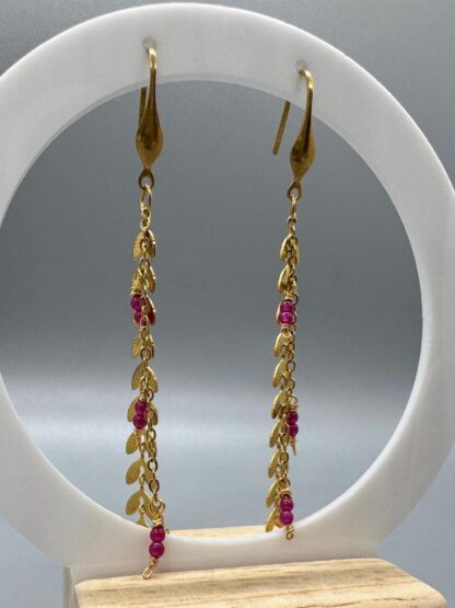Gold Leaves and Berries Dangle Earrings in 18k PVD Plated Stainless Steel