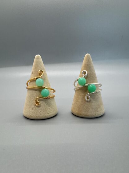 Chrysoprase Two Stone Wired Wrap Ring - Image 2