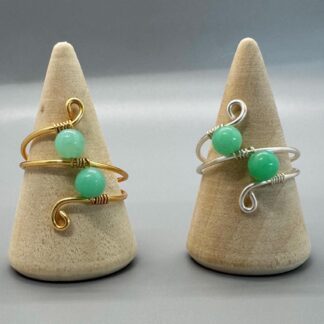 Chrysoprase Two Stone Wired Wrap Ring