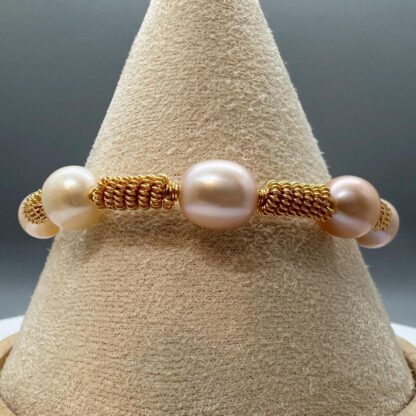 Gold Plated Twisted Spiral Natural Pearl Bracelet - Image 3