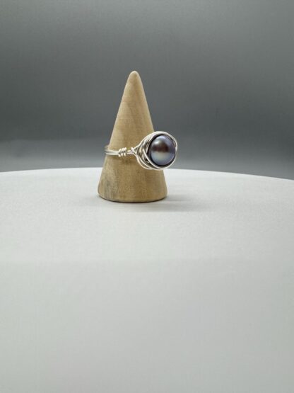 Silver Wire Wrapped Solitaire Pearl Ring US7 - Image 3