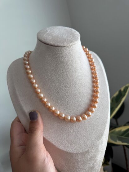 Natural 8-9mm Peach Pearl Full String Necklace 44cm Length with 18K Gold Plated S925 Sterling Silver clasp - Image 2