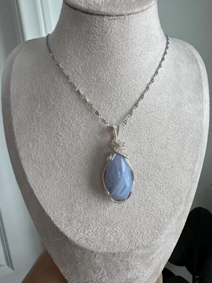 Blue Lace Agate Wired Wrap Pendant - Image 2