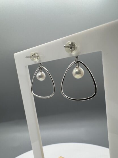 Natural Pearl and Triangle Dangle Earrings in Sterling Silver - Image 3