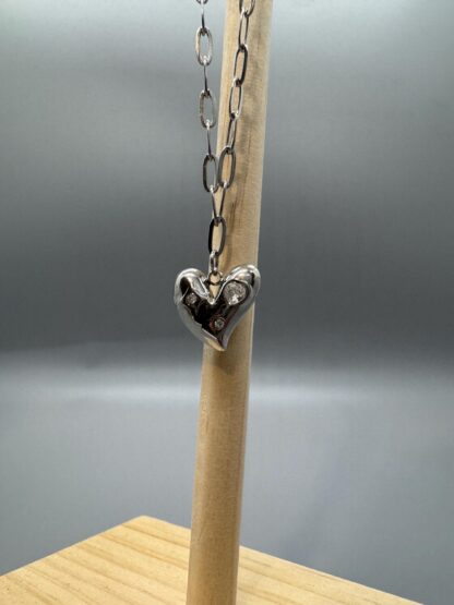 Double Layer Heart  Necklace with Aquamarine strand and a paper clip layer. - Image 2