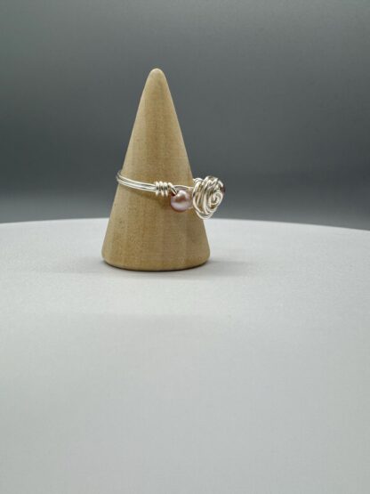 Silver Wire Wrapped Rose Ring with Two Purple Natural Pearls - Image 2