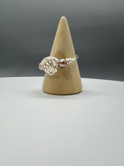 Silver Wire Wrapped Rose Ring with Two Purple Natural Pearls - Image 3
