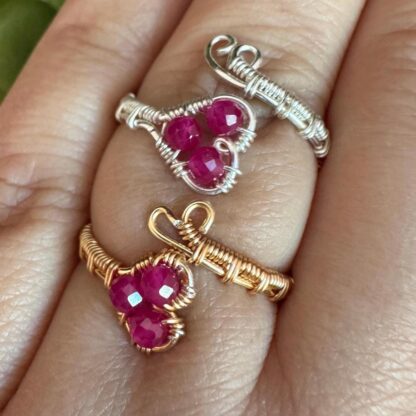 Wire Wrapped Ruby Heart Ring In Gold or Silver
