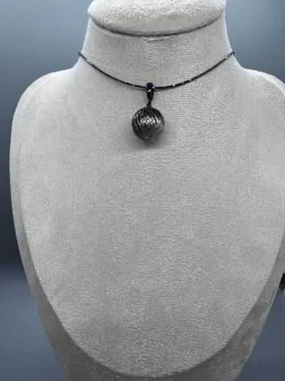 Carved Tahitian Pearl Pendant on Black Necklace - Image 3