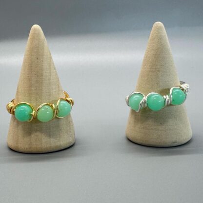 Chrysoprase Three Stone Wired Wrap Ring