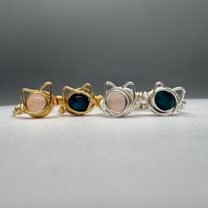 Cat Blue Tigers Eye or Pink Quartz Wire Wrapped Ring - Image 2