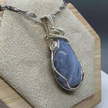 Blue Lace Agate Wired Wrap Pendant - Image 3