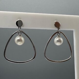Natural Pearl and Triangle Dangle Earrings in Sterling Silver