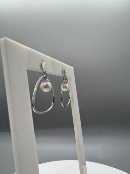 Natural Pearl and Triangle Dangle Earrings in Sterling Silver - Image 2