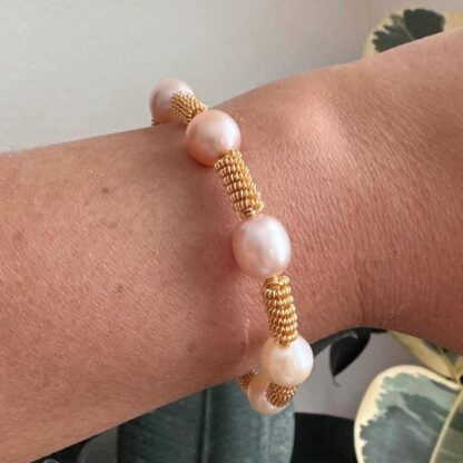 Gold Plated Twisted Spiral Natural Pearl Bracelet - Image 2