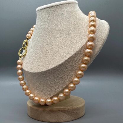 Natural 8-9mm Peach Pearl Full String Necklace 44cm Length with 18K Gold Plated S925 Sterling Silver clasp