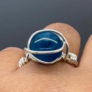 Silver Wired Wrap Blue Apatite Ring US9