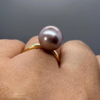 Purple Pearl Solitaire Gold Plated on Sterling Silver Ring