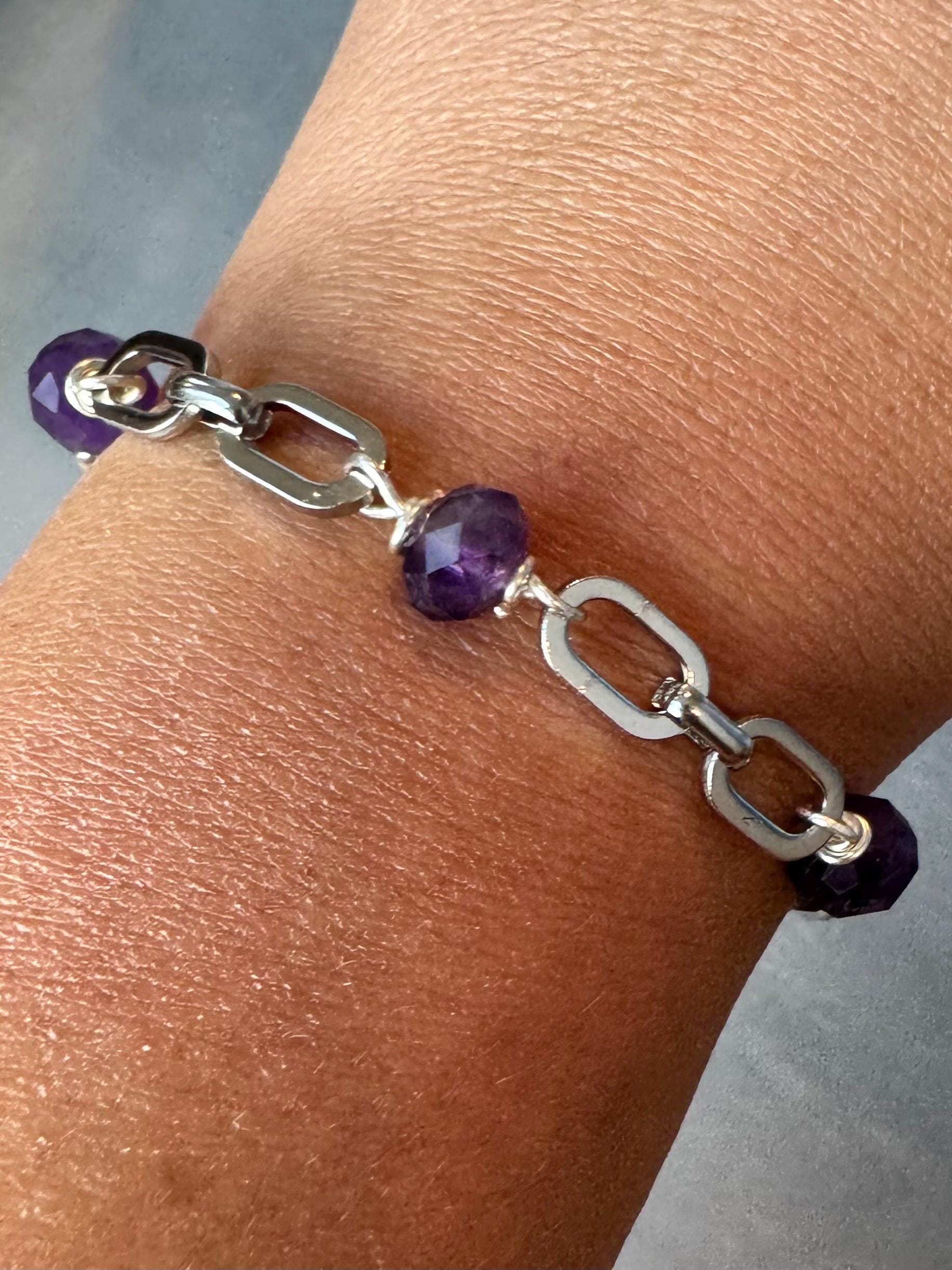 Oval Linked Amethyst Gemstone Bracelet - Image 8