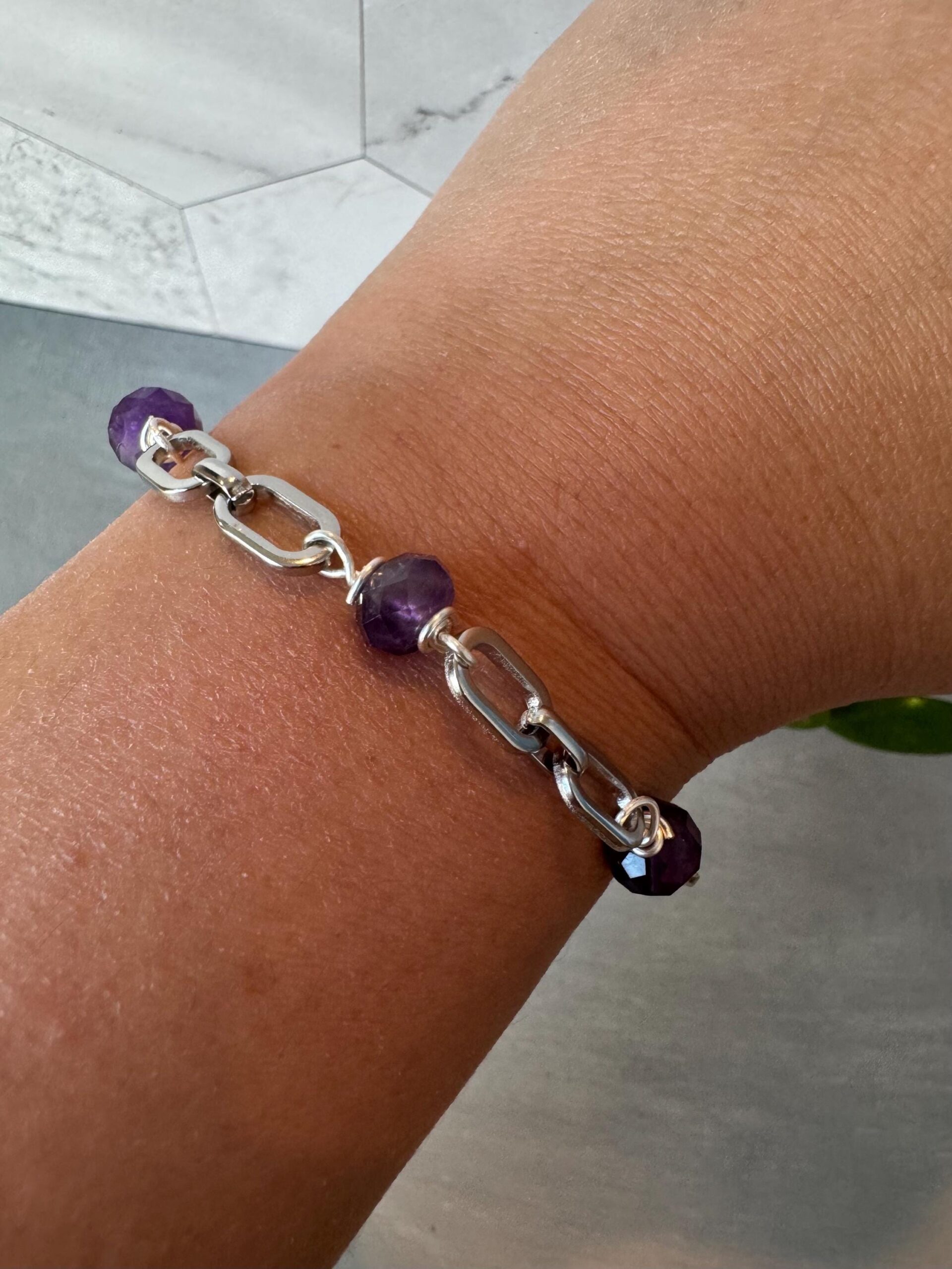 Oval Linked Amethyst Gemstone Bracelet - Image 9