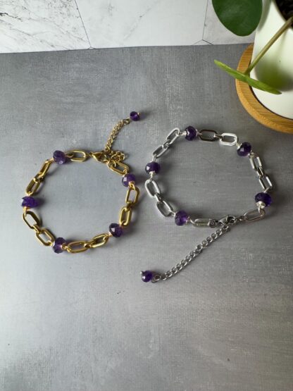 Oval Linked Amethyst Gemstone Bracelet - Image 3