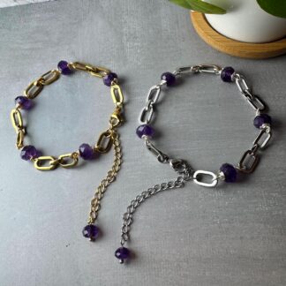 Oval Linked Amethyst Gemstone Bracelet