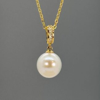 White Freshwater 11-12mm Universal Pearl Gold Pendant in Sterling Silver and Cubic Zirconia